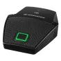 Sennheiser SL Boundary DW-3 EU wireless boundary microphone with a green illuminated button, mesh grille front, Sennheiser logo, and status LEDs on the top panel.