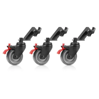 Set of three black Shape MTELS Montreal wheels with red brake levers and mounting brackets for 1" x 1" stand legs, displayed side by side.