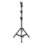 Shape LBDR6 Low Boy Double Riser Stand in black with chrome accents, featuring adjustable height up to 212 cm, 32.5 kg load capacity, orange adjustment knobs, stainless steel tubes, and a universal Posi-V-Lock receiver for secur
