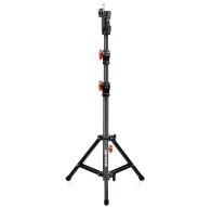 Shape LBDR6 Low Boy Double Riser Stand in black with chrome accents, featuring adjustable height up to 212 cm, 32.5 kg load capacity, orange adjustment knobs, stainless steel tubes, and a universal Posi-V-Lock receiver for securShape LBDR6 Low Boy Double Riser Stand in black with chrome accents, featuring adjustable height up to 212 cm, 32.5 kg load capacity, orange adjustment knobs, stainless steel tubes, and a universal Posi-V-Lock receiver for secur