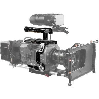Shape Sony FX9 camera cage with top handle, matte black aluminum, offers protection and multiple mounting points for accessories, fits Sony FX9 perfectly, ideal for professional video production.