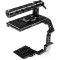 Shape black aluminum Sony FX9 camera cage with detachable top handle, featuring multiple 1/4"-20 and 3/8"-16 mounting holes for accessories, designed for professional videography.