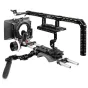 Complete Shape Sony FX9 camera cage with modular top handle, shoulder baseplate, and matte box for professional videography