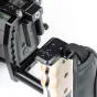 Lightweight aluminum cage with wooden handle for Blackmagic Pocket Cinema Camera 4K/6K, featuring padded strap and multiple mounting options.