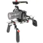 Shape Blackmagic Pocket Cinema 4K/6K offset shoulder mount kit with CNC aluminum cage, ergonomic top handle, adjustable 15mm rods, and padded shoulder support