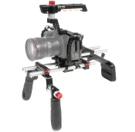 Shape Blackmagic Pocket Cinema 4K/6K offset shoulder mount kit with CNC aluminum cage, ergonomic top handle, adjustable 15mm rods, and padded shoulder supportShape Blackmagic Pocket Cinema 4K/6K offset shoulder mount kit with CNC aluminum cage, ergonomic top handle, adjustable 15mm rods, and padded shoulder support