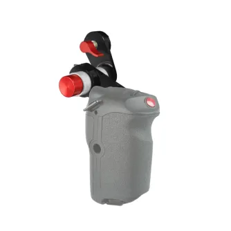 Shape Canon C200 Grip Relocator ar ergonomisku dizainu, 360° rotāciju un sarkano nospieduma pogu, saderīgs ar Canon C200 kamerām un ARRI rosetēm.