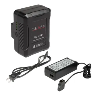 Shape V-Mount 98Wh lithium-ion battery with D-Tap travel charger and power cable