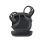 Shokz OpenFit 2+ Black open-ear headset featuring DualBoost™ technology and Dolby Audio, with ergonomic ear hooks and an open charging case.