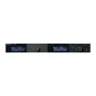 Shure SLXD4Q+ K55 digital 4-channel broadband receiver with a digital display, rotary knobs, and a sleek black finish, designed for rack mounting.