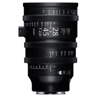 Sigma 28-45mm T2 FF cine lens with precision optics and cine mechanics