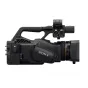 Side view of a black Sony PXW-Z300 professional camcorder with ergonomic handle, 17x optical zoom lens, top XLR audio inputs, side control panel and Sony logo on grip, set against a white background.