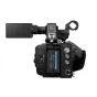 Sony PXW-Z300 camcorder rear view with battery, side XLR/HDMI ports, flip-out LCD screen and top handle, highlighting 4K recording and versatile connectivity.