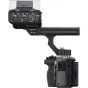 Sony FX3A cinema camera with attached XLR handle audio unit, showing rear HDMI and USB-C ports and detailed audio control knobs