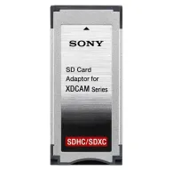 Адаптер Sony MEAD-SD02 с серебристым металлическим корпусом и черными краями, с логотипом Sony и техническими характеристиками, предназначен для видеокамер XDCAM EX, поддерживает SDHC/SDXC карты.Адаптер Sony MEAD-SD02 с серебристым металлическим корпусом и черными краями, с логотипом Sony и техническими характеристиками, предназначен для видеокамер XDCAM EX, поддерживает SDHC/SDXC карты.