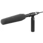 Sony ECM-680S shotgun microphone with gray foam windscreen and black T-handle, compact MS stereo on-camera mic for field and broadcast use
