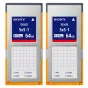 Sony SxS-1 64GB memory card set of 2, front view, silver and orange design, 3.5 Gbps read speed, rugged memory card for XDCAM EX cameras