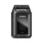 Front view of the SYNCO XVision HD 1TX wireless video transmitter, featuring a black compact body, foldable handle, SYNCO logo, red RX indicator, and side HDMI IN/OUT ports.