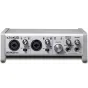 Tascam SERIES 102i USB Audio/MIDI Interface with DSP Mixer - Compact audio interface featuring two XLR/TRS combo inputs, gain and peak indicators, a monitor knob, USB and power ports, MIDI connectors, and headphone outputs, all 