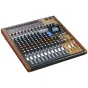 Tascam Model 16 14‑channel analogue mixer with wooden frame, 14 rotary knobs, faders, digital display and Bluetooth/USB connectivity