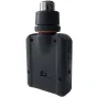 Tascam DR-10X mic-attachable audio recorder with XLR microphone, rear view showing USB-B port and microSD card slot