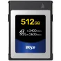Wise CFexpress 4.0 Type B 512GB memory card with 3400 MB/s read speed and 2600 MB/s write speed, ideal for 8K RAW photography and videography.