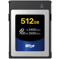 Wise CFexpress 4.0 Type B 512GB memory card with 3400 MB/s read speed and 2600 MB/s write speed, ideal for 8K RAW photography and videography.Wise CFexpress 4.0 Type B 512GB memory card with 3400 MB/s read speed and 2600 MB/s write speed, ideal for 8K RAW photography and videography.