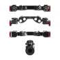 Wooden Camera 15mm Studio Handgrip Kit top view displaying the 15mm crossbar, two 6-inch extensions, ODI BMX handgrips, and stainless steel knobs with red color rings, all set against a clean white background.