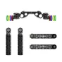 Wooden Camera 19mm Studio Handgrip Kit with extensions, color rings, and handgrips for professional camera rigging
