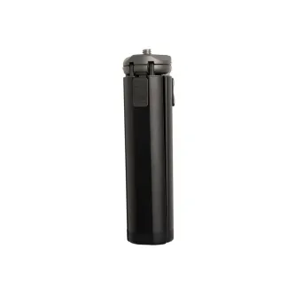 XGRIDS PortalCam Tripod side view, black cylindrical body with top mounting screw and side locking lever, isolated on white background