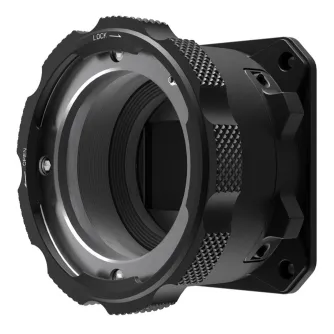 Z CAM PL monta adaptors Z‑Cam E2 flagmaņu sērijas kamerām, melna metāla konstrukcija ar knurlētu rokturi un kvadrātveida montāžas flangām, nodrošinot profesionālu kino objektīvu saderību.