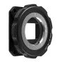 Z-CAM M Mount adapter for Z-Cam E2 Flagship Series cameras, featuring a square M-mount opening, black textured grip, silver mounting ring secured by screws, and OPEN/LOCK indicators.