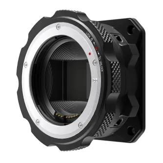 Z-CAM EF mount adapter for Z-Cam E2 Flagship Series, featuring a silver mounting ring and a textured black rear with a lock/unlock lever and red indicator, compatible with Canon EF lenses.