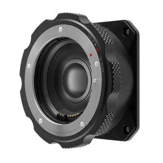 Z-CAM TurboMount (EF) lens adapter for Z-Cam E2-M4, featuring a metallic mounting ring with lock/unlock markings and gold electrical contacts.