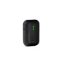 Compact black Zoom Instamic Pro Plus C Mono wireless microphone recorder with three green LED indicators, a square button, and a small hole, isolated on a white background