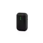 Zoom Instamic Pro Plus C Mono wireless microphone recorder, black compact device with three green LED status lights, square button and side port, displayed alone on a white background.