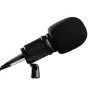 Zoom ZDM-1 large-diaphragm dynamic microphone with foam windscreen, pivoting mic stand mount, and XLR connector, ideal for podcast and studio recordings.