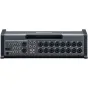 Rear panel of the Zoom LiveTrak L-20R rack-mountable digital mixer showing 20 XLR mic/line inputs, 2 combo XLR/¼-inch inputs, monitor and master outputs, DC and control connectors, and a black metal chassis with integrated handl