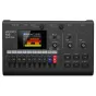 Zoom R12 MultiTrack Recorder featuring a 2.4" LCD touchscreen, 18 channel faders with colored indicators, dedicated effects controls, and playback buttons, displaying a waveform with multiple tracks.
