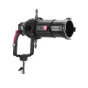 Aputure Spotlight Mount II 50° Kits ar 50° ellipsoidālo objektīvu, melna metāla korpuss, sarkanais regulēšanas pogs, sarkanais sānu svirs un montāžas kronšteins ar sudraba stieni, paredzēts ProLock un Bowens LED ierīcēm