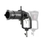 Aputure Spotlight Mount II 19° lens modifier with a rotatable barrel, 4-leaf cutter, and B-size gobo holder, mounted on a stand with a silver adjustment knob.