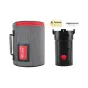 Aputure Spotlight Mount II 19° Lens with a gray soft case featuring a red zipper and label, alongside a black cylindrical lens mount with adjustable clamps and a red knob.