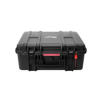 Aputure Spotlight Mount II 3-Lens Hard Case, black protective case with red latch and handle, front view
