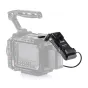 Tilta foldable V‑Mount battery plate for Blackmagic PYXIS 6K/12K, side-mounted with 14.8 V P-Tap and USB-C ports, cable attached, on a cinema camera.