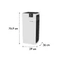 BONECO P710 air purifier for large rooms, 76.9 cm tall, 39 cm wide, 36 cm deep, white front with BONECO logo, digital display showing 254, black side filter panel, minimalist design.