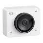 OBSBOT Meet 2 Combo Cloud White kompaktā AI-darbībā 4K webkamera ar lielu objektīvu, frontālo dizainu, logotipu un vadības pogu uz eleganta balta kubveida korpusa