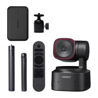 OBSBOT Tiny 2 Lite Streaming Combo with remote control, tripod, and accessories for professional streaming and video calls