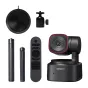 AI-powered PTZ webcam with remote control, tripod, and microphone for professional video calls and streaming
