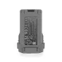 Rear view of DJI Mini 5 Pro Intelligent Flight Battery Plus, gray Li-ion battery with printed label, QR code and gold connector pins, isolated on white background