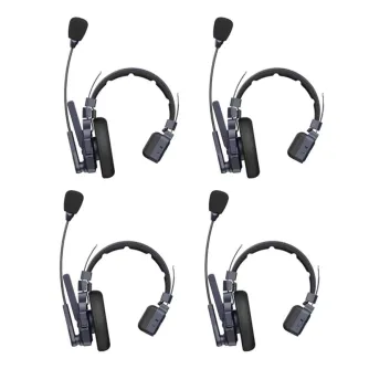 SYNCO Xtalk Master XM4 wireless intercom headsets with adjustable headbands, single-ear foam cushions, and built-in microphones for professional team communication
